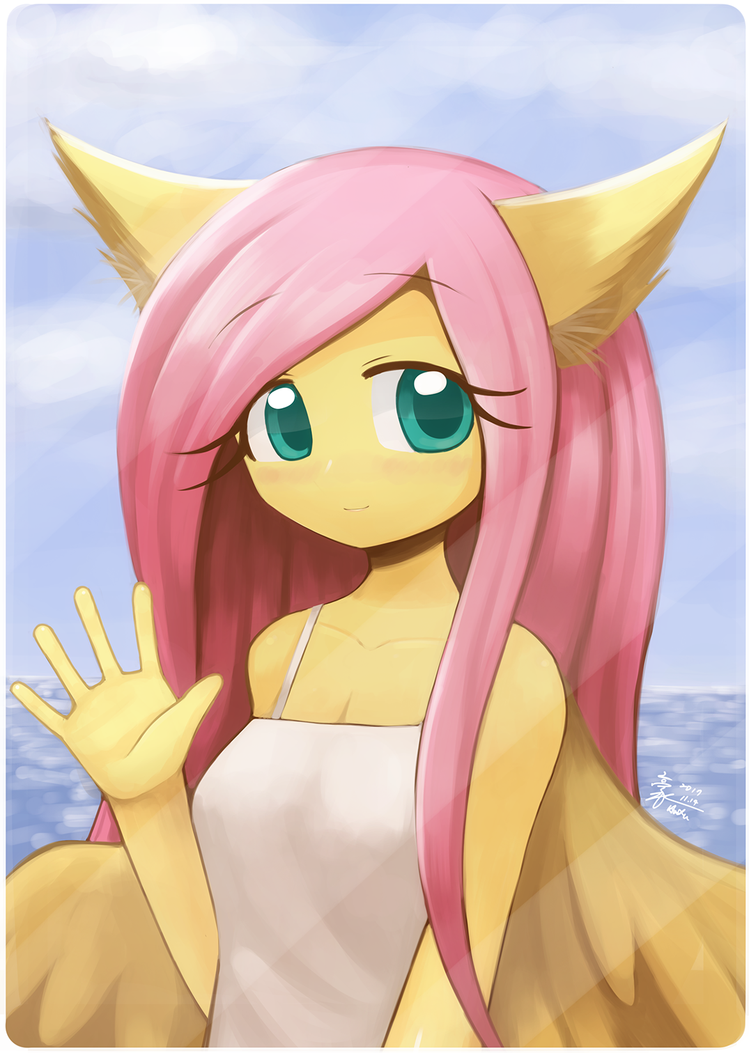 Hello - My Little Pony, Fluttershy, Антро, Howxu