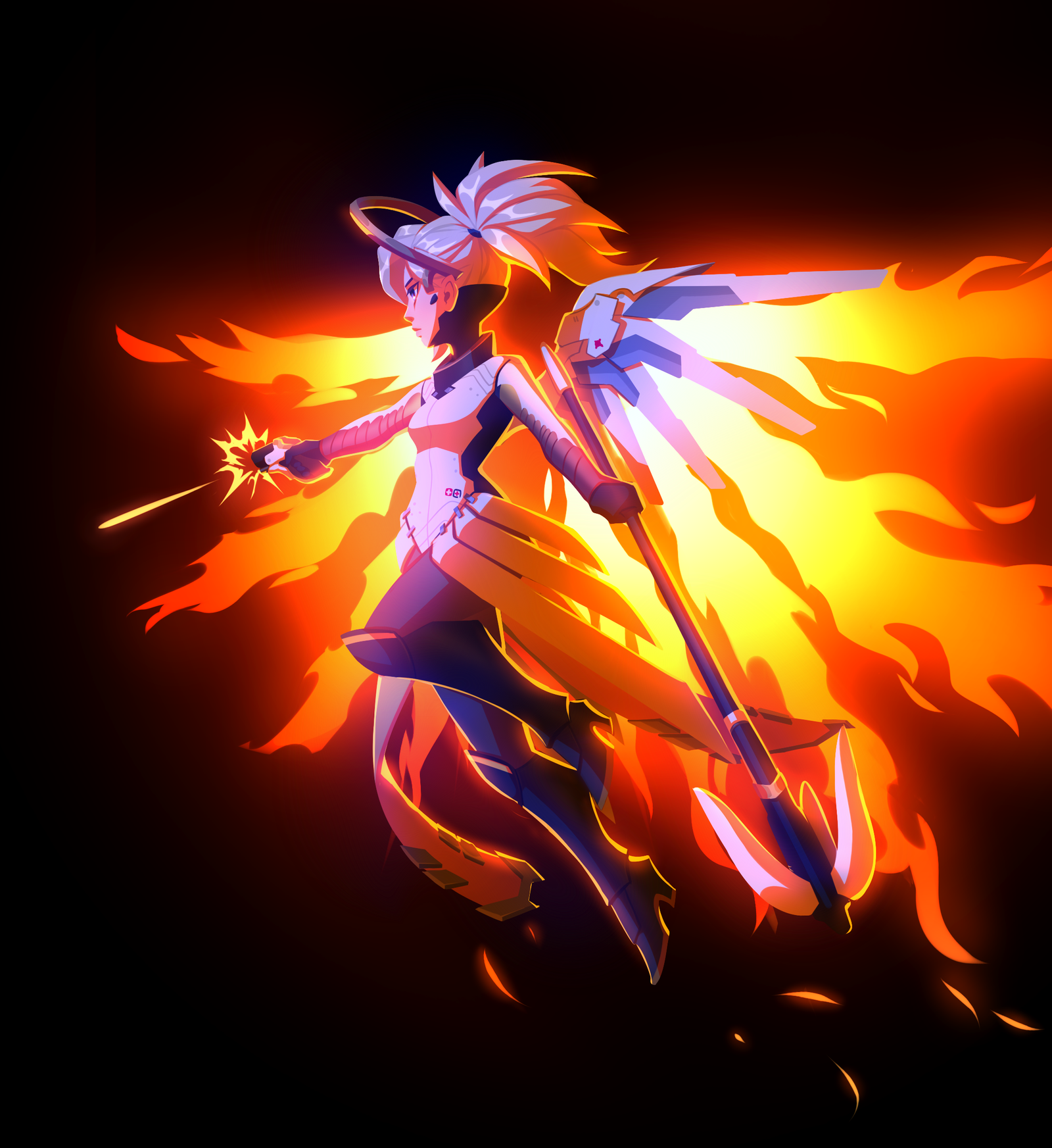 Flaming Angel - Overwatch, Mercy, , Art, 