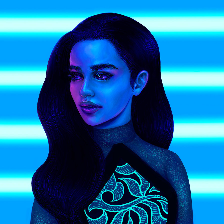 neon - My, Emilia Clarke, Digital drawing, Portrait, Beautiful girl, Neon