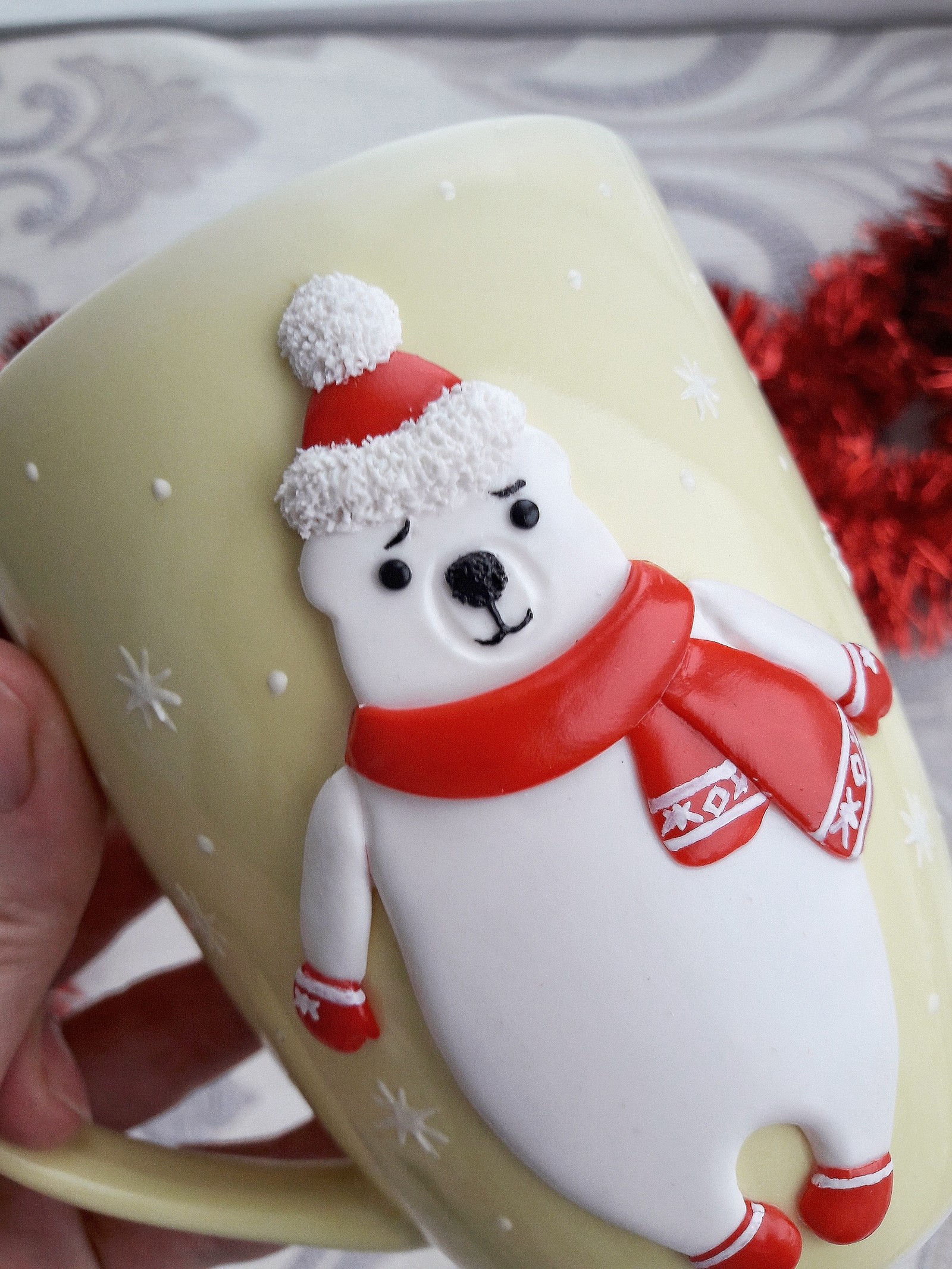 Mug with a bear - My, The Bears, Polymer clay, New Year, Handmade, Unusual gifts, Presents, , Кружки, Longpost