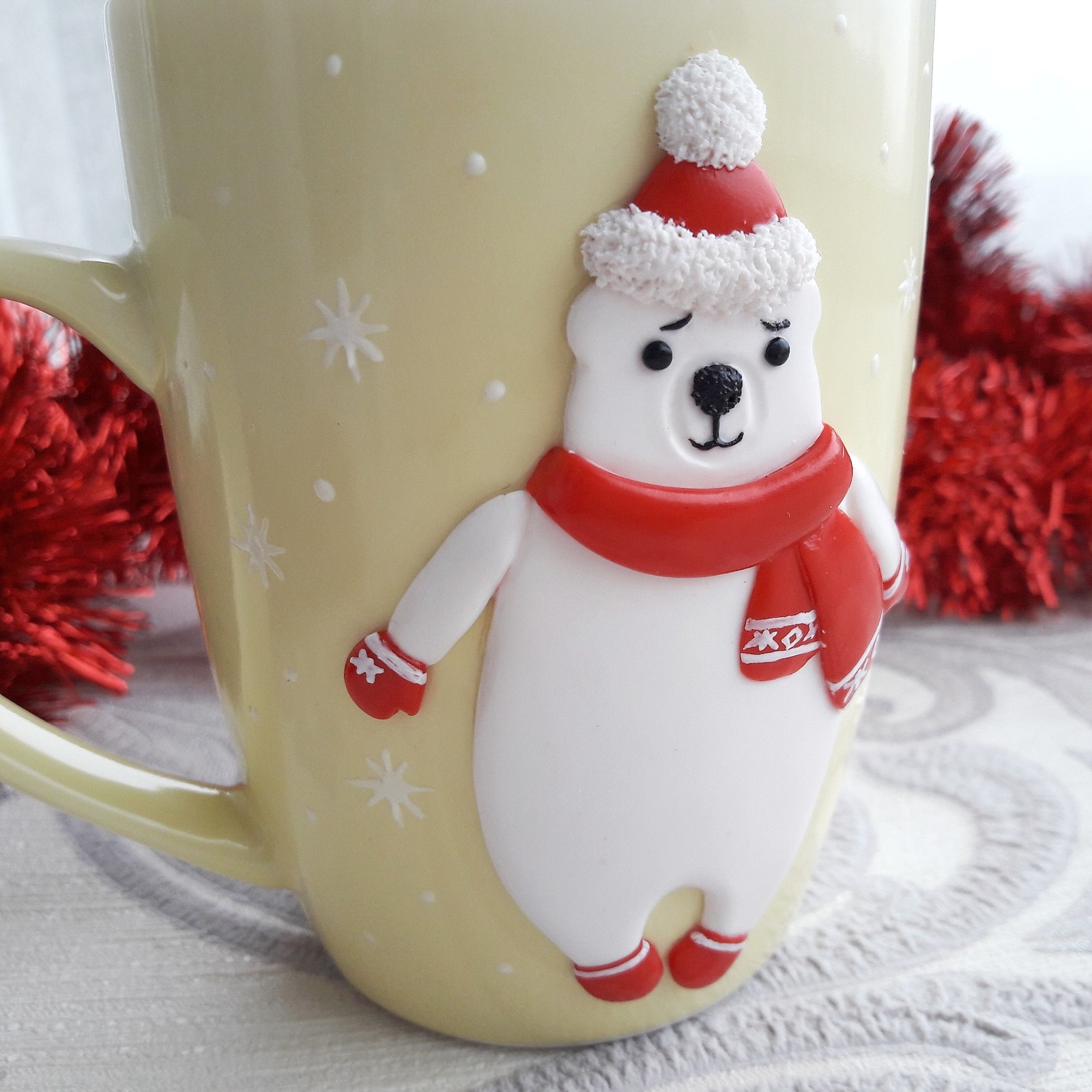 Mug with a bear - My, The Bears, Polymer clay, New Year, Handmade, Unusual gifts, Presents, , Кружки, Longpost