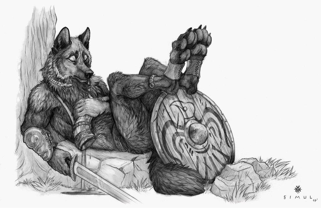 Warrior's dream - Simul, Furry, Art, Pencil drawing, Traditional art, Warrior