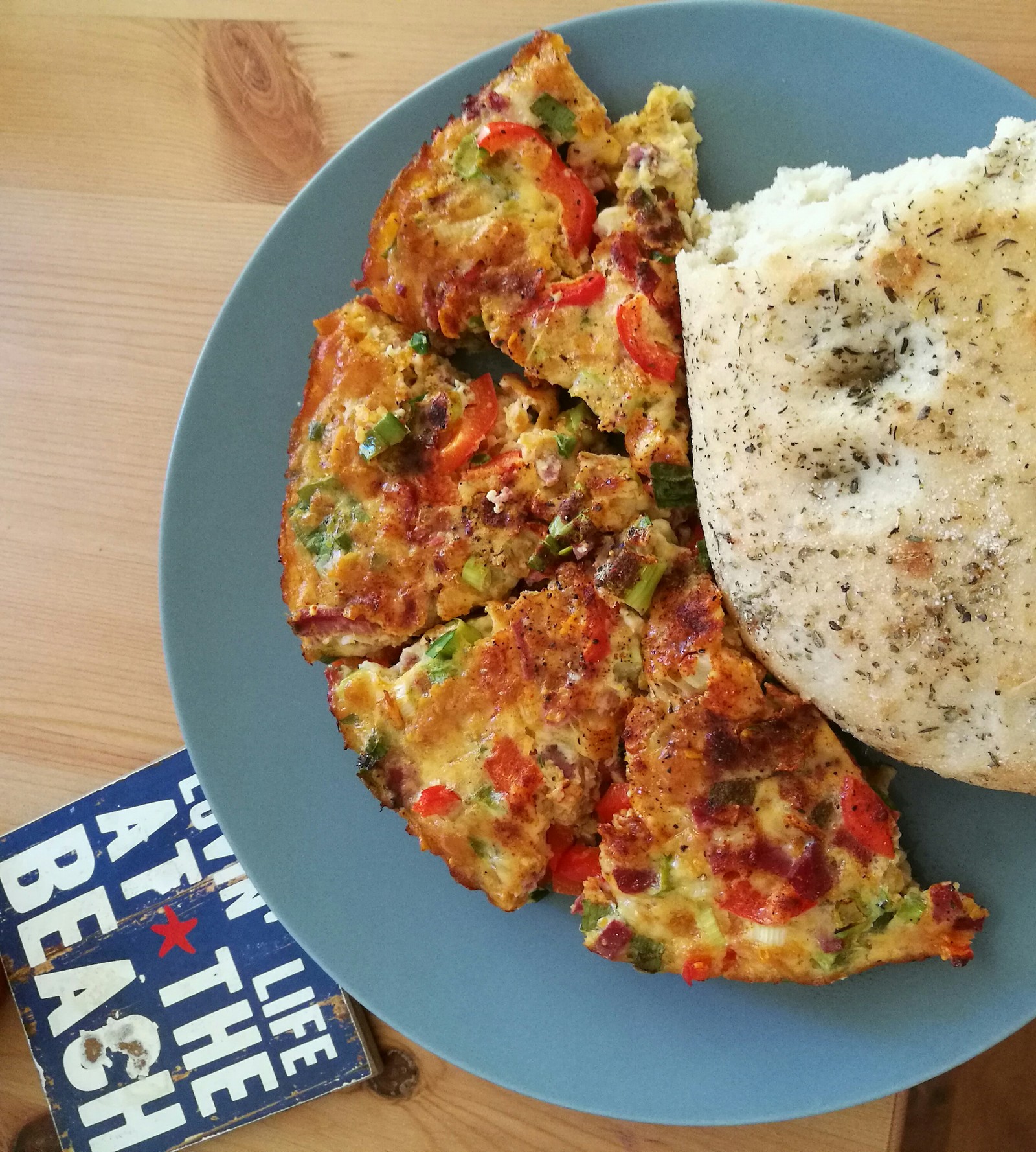 Homemade frittata. Bread with spices next to it - My, Frittata, Food