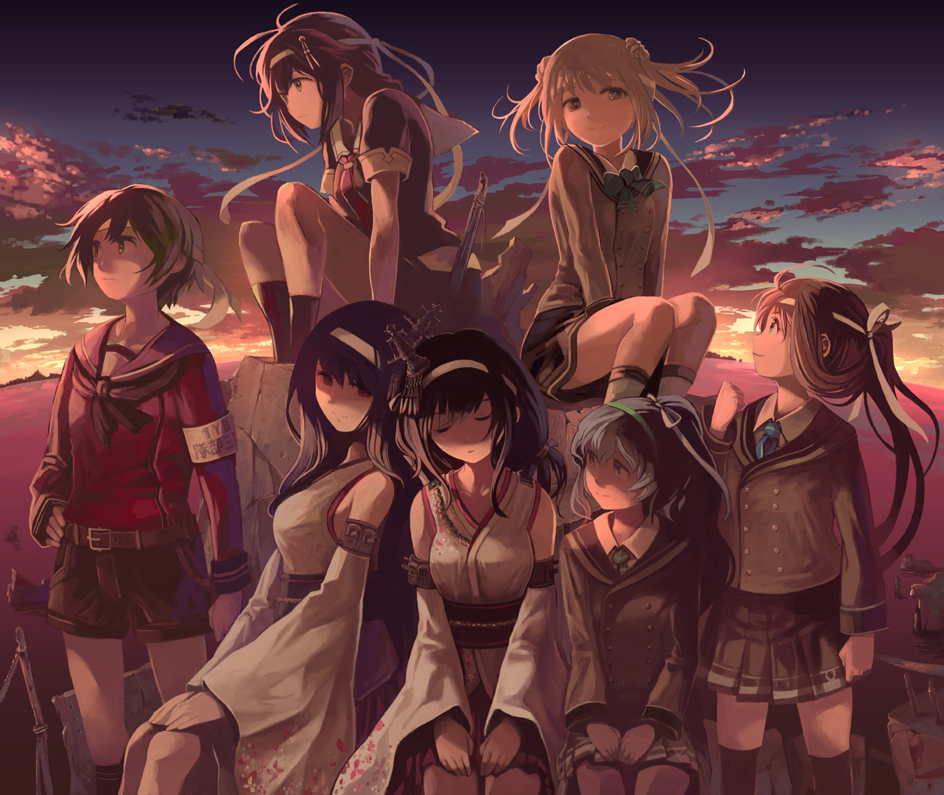 Nishimura's fleet - Kantai collection, Games, Shigure, Fuso, Yamashiro, Yamagumo, Michishio, Mogami