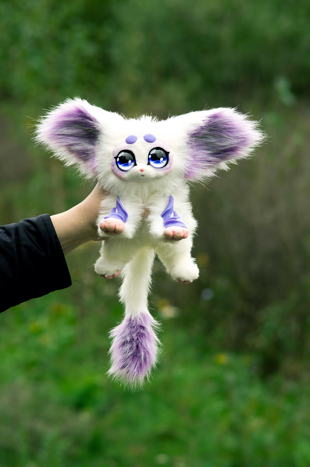 Big-eyed animal with lilac ears - My, Adelkawalka, Polymer clay, Artificial fur, Handmade, Soft toy, Longpost
