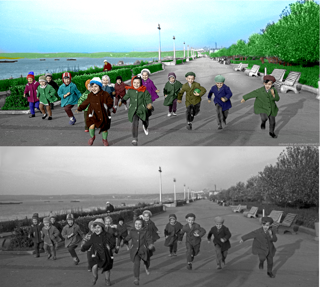 Kuibyshev 1966, children on the embankment, colorization - My, Kuibyshev, Samara, Volga, Colorization, 1966, Volga river