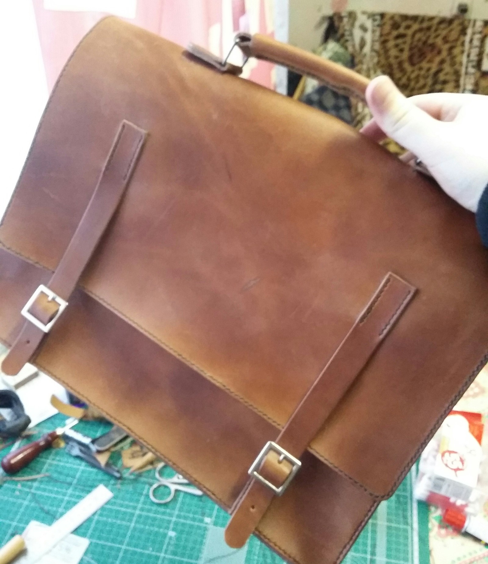 A brief history of my first leather bag in low-quality pictures - My, Leather, Handmade, Kostroma, First post, Longpost