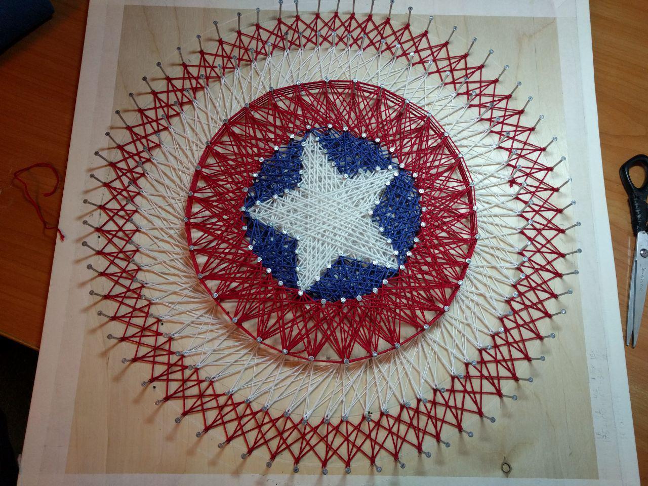 Мой первый опыт в творчестве в стиле String Art - Моё, String Art, Капитан Америка, Нитки, Самоделки, Длиннопост