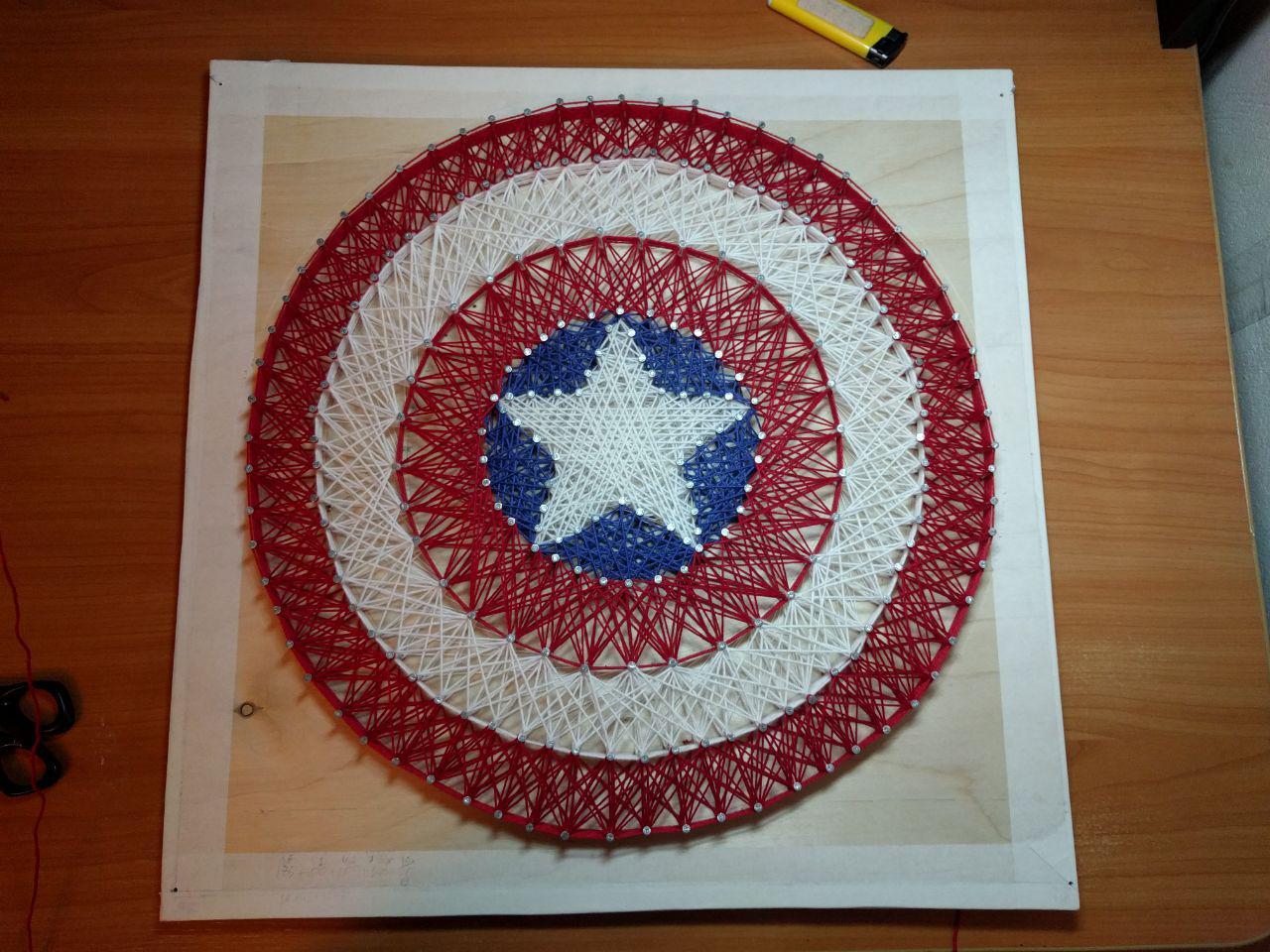 My first String Art experience - My, String Art, Captain America, Thread, Homemade, Longpost