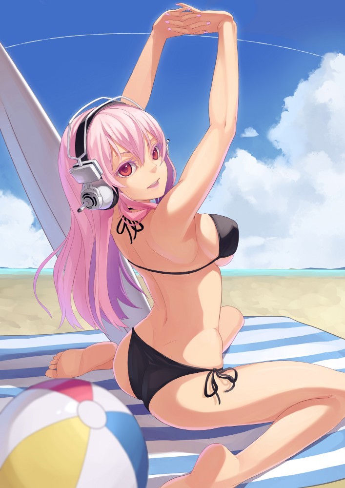 Beach art selection - NSFW, A selection, Anime art, Longpost