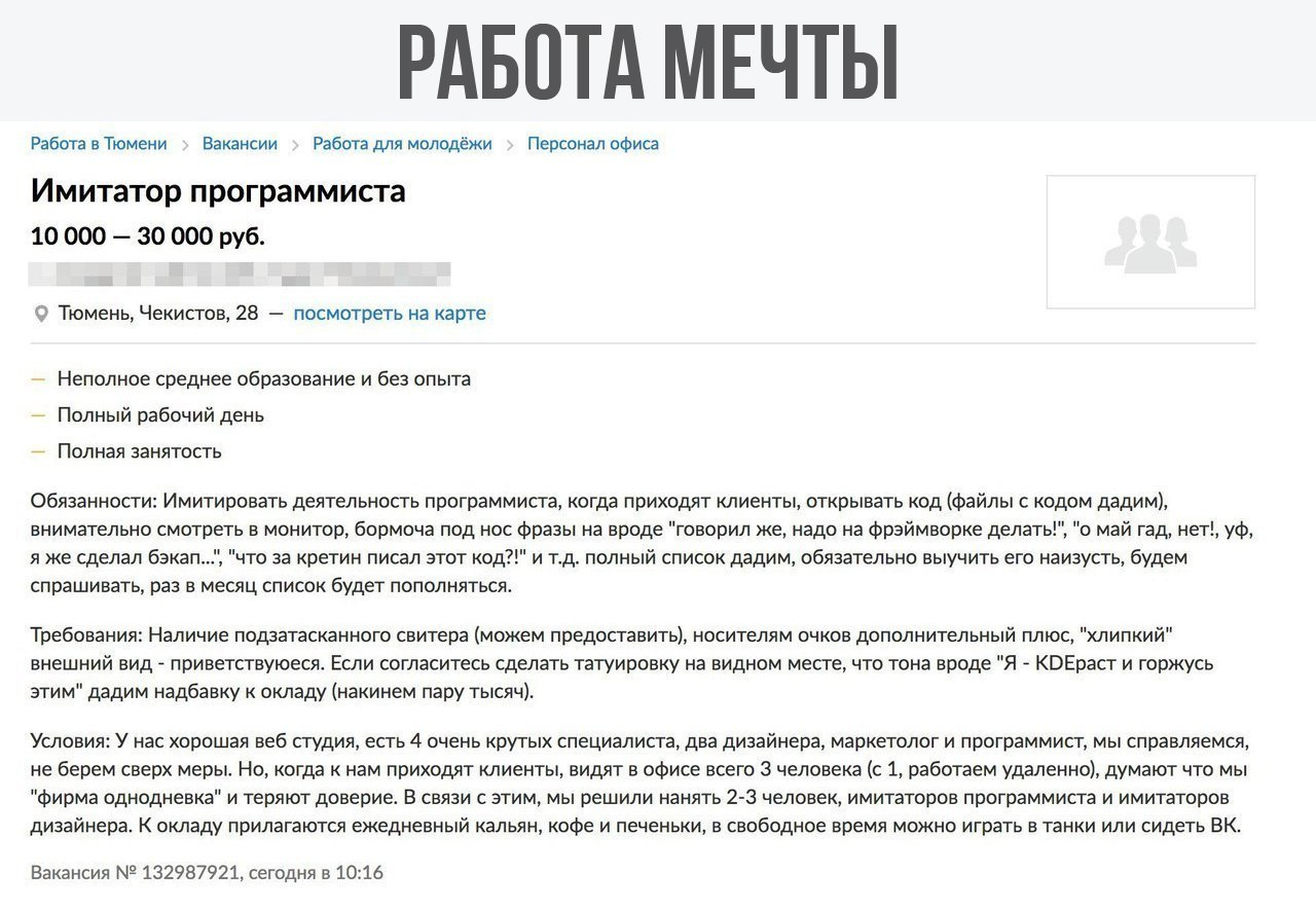 Вы главное бормочите что-нибудь под нос, а поношенный свитер дадим - Работа мечты, Работа, Тыжпрограммист