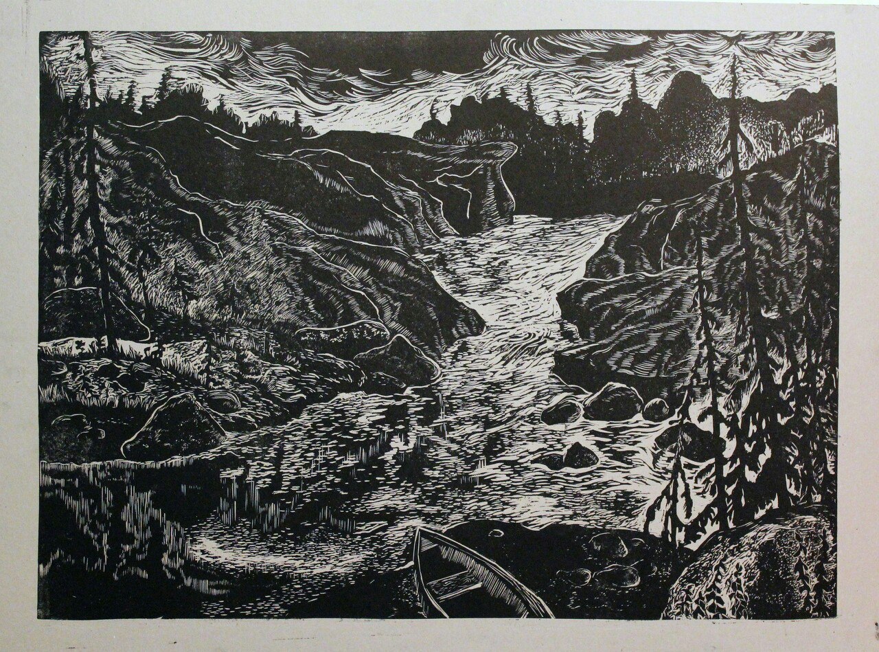 Larkino Gorge. 40x60cm. linocut. 2017 - My, Graphics, Linocut