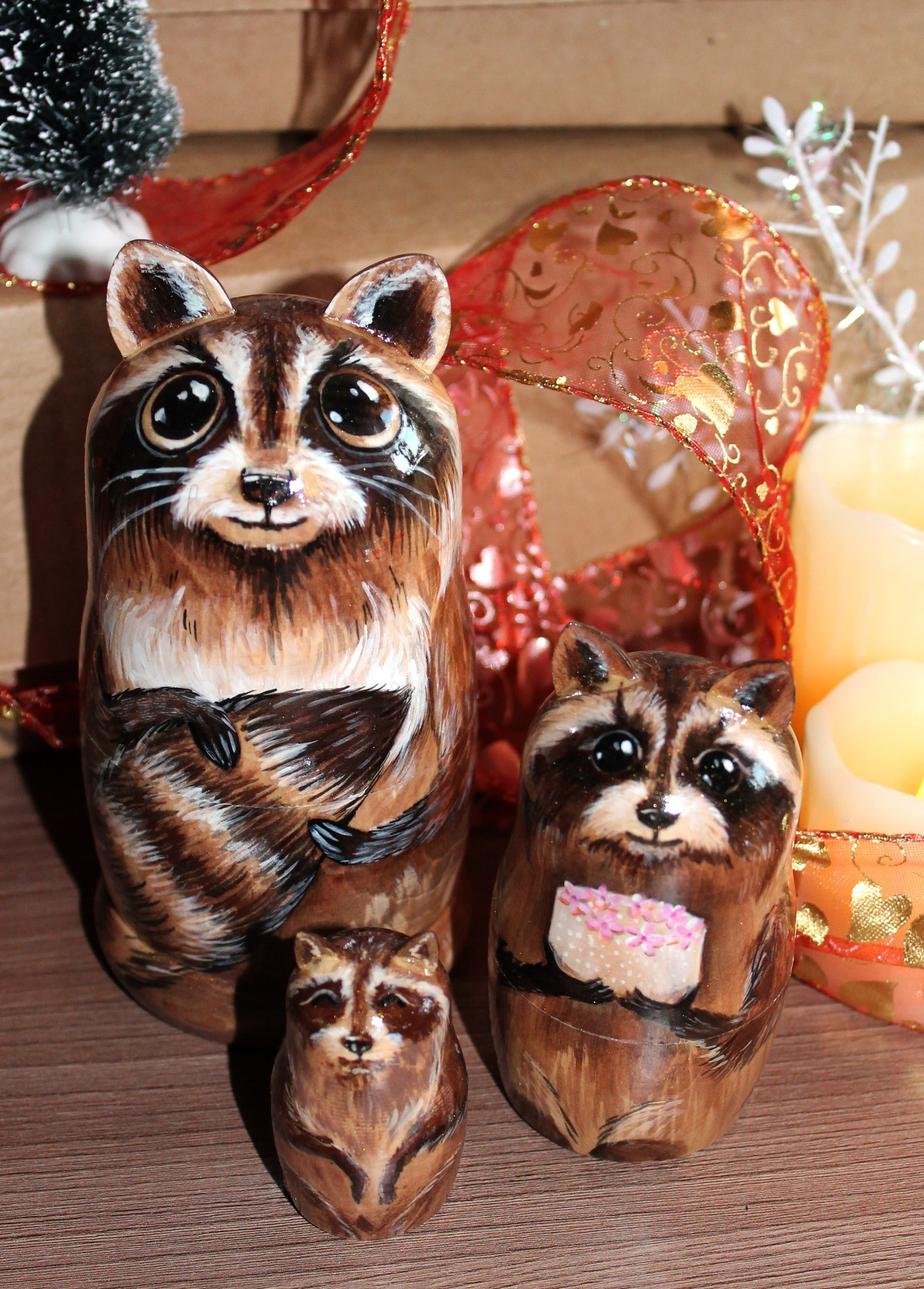 matryoshka post - My, Matryoshka, Owl, , Pieces of wood from Sasha, Painting on wood, Needlework without process, Raccoon, Longpost