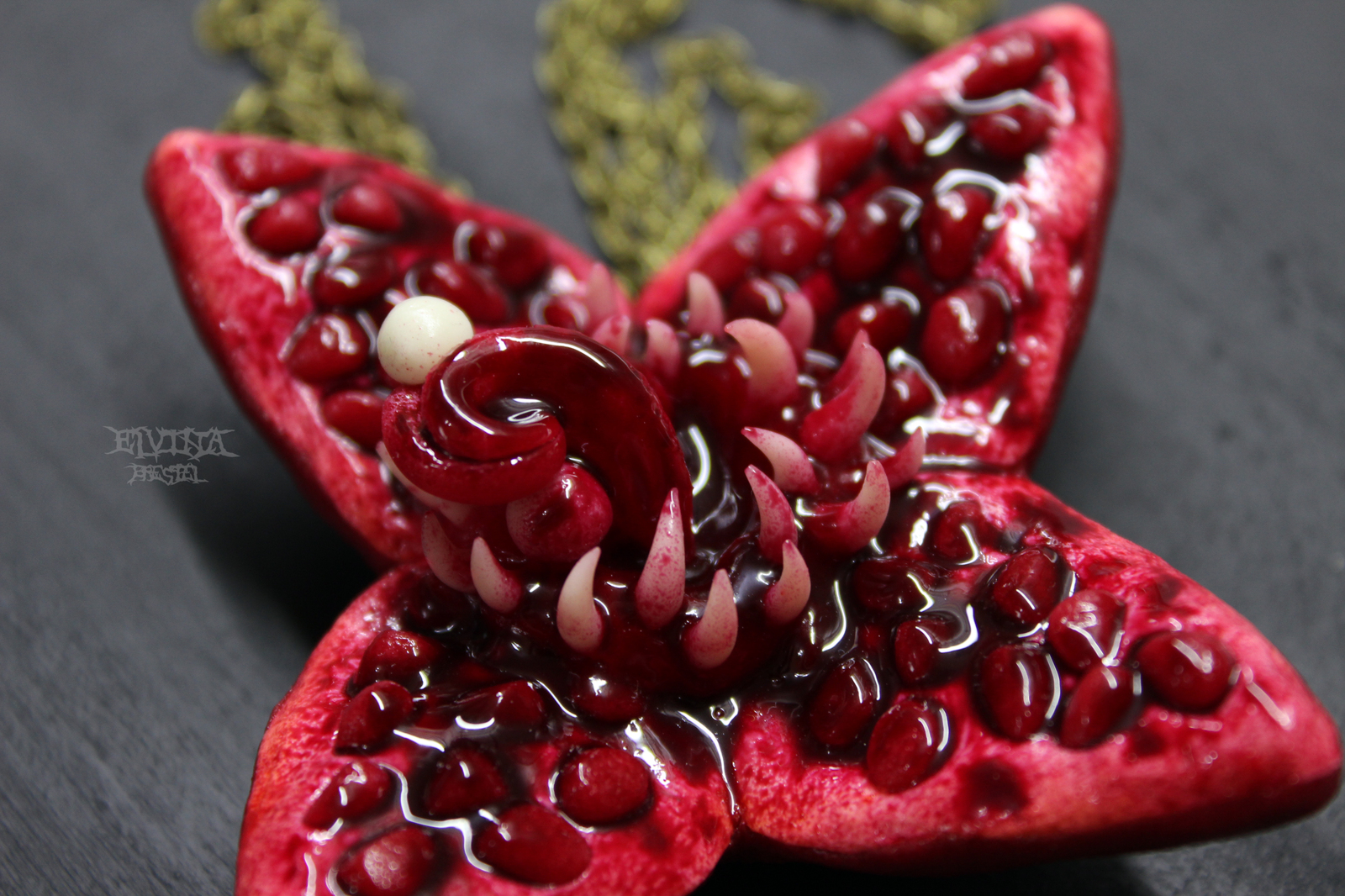 cut pomegranate - My, Polymer clay, Garnet, Blood, Longpost