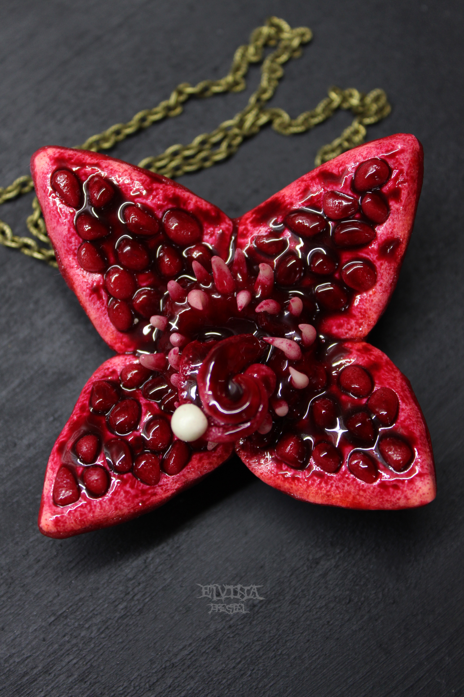 cut pomegranate - My, Polymer clay, Garnet, Blood, Longpost