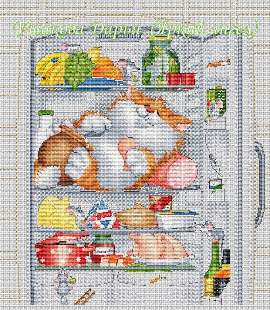 Two cats, 7 mice, 2 cockroaches and a fly. - My, Needlework without process, My, Cross-stitch, Copyright, cat, Embroidery, Longpost