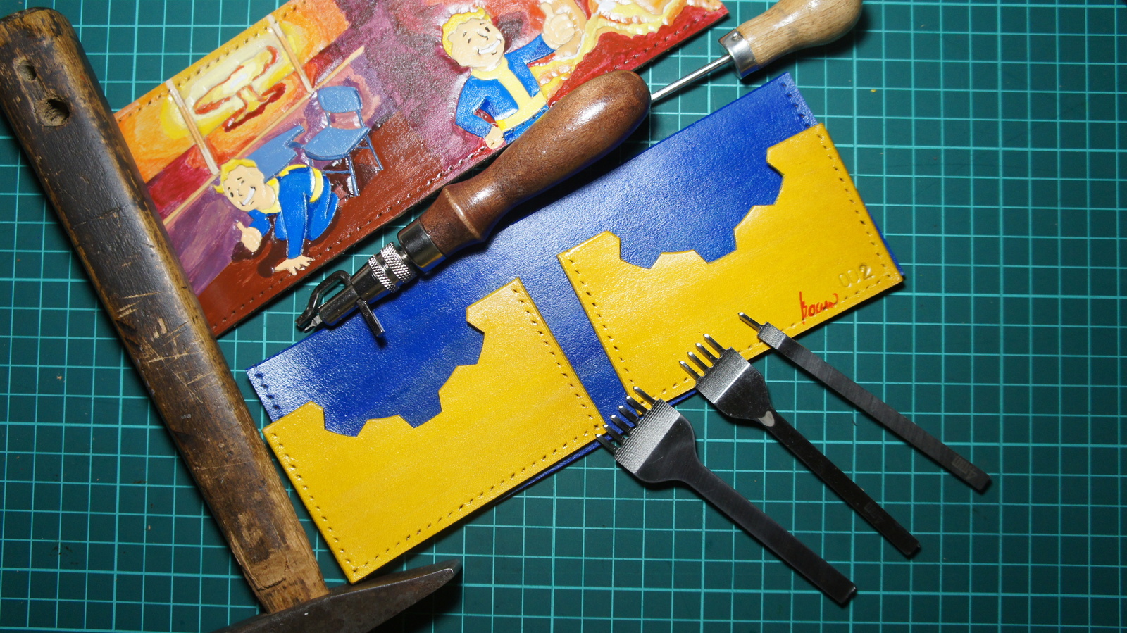 Skin work. Save up the lids, gentlemen. - My, My, Handmade, Leather, Wallet, Fallout, Vault boy, Just a very long post, Ilyamuromskiy, Longpost