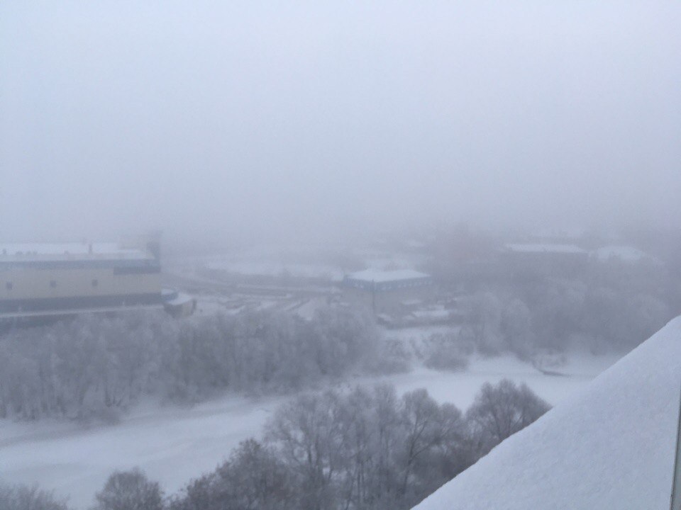 A bit of silent hill in Omsk - My, Fog, freezing, View from the window, Longpost