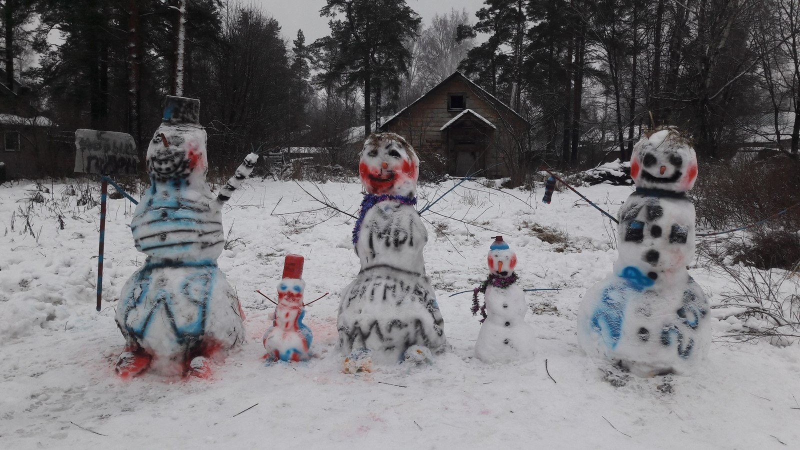 snowman family - , Winter, snowman, The photo