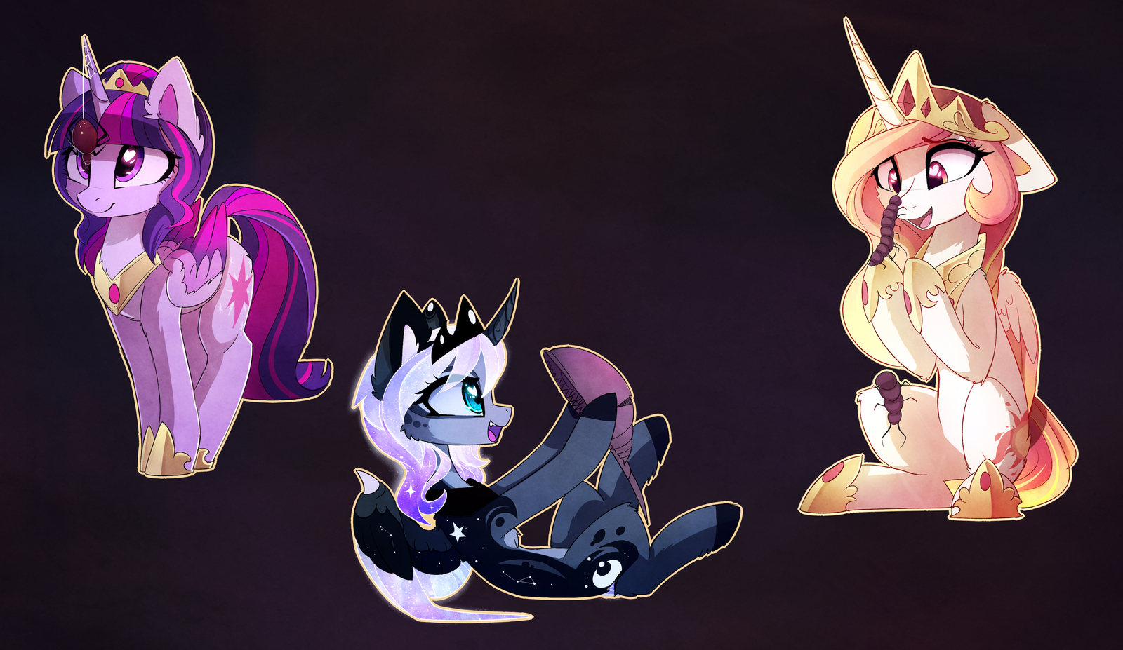 Goddesses and bugs by MagnaLuna - My Little Pony, Twilight sparkle, Princess Luna, Princess Celestia, Magnaluna