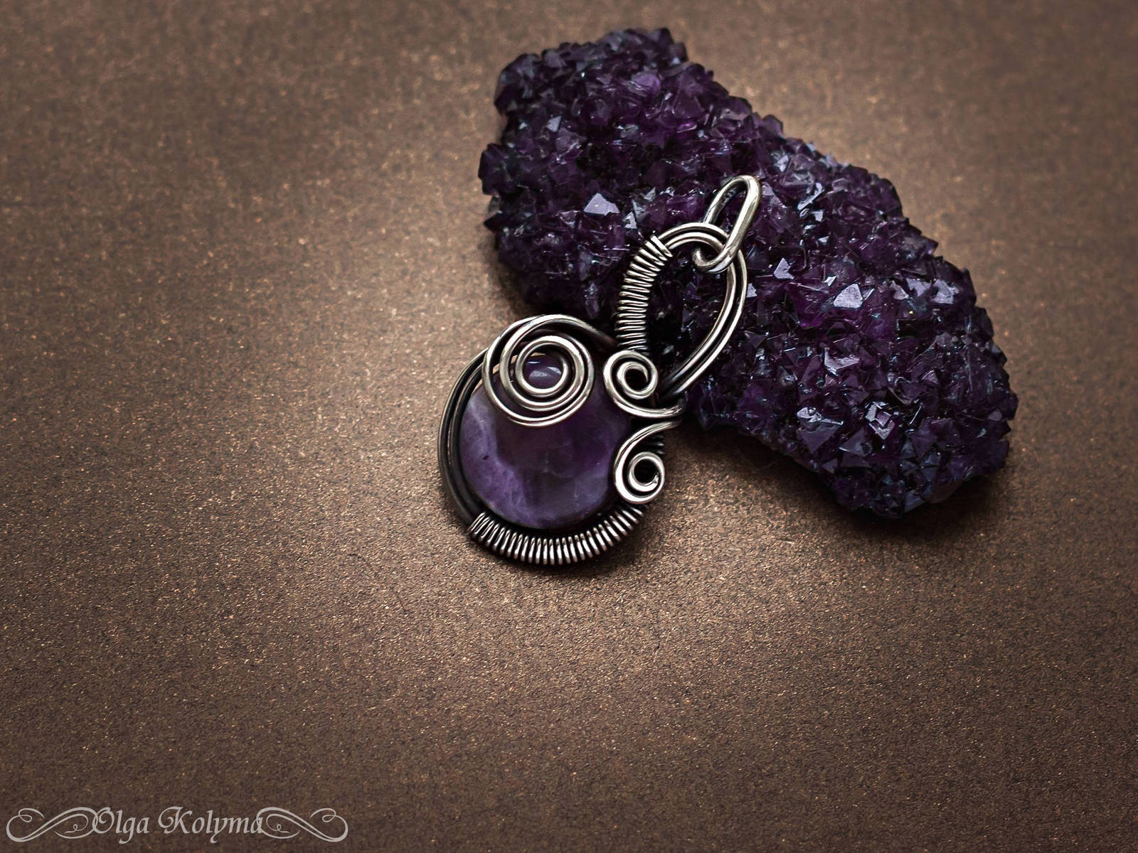 Amethysts-2 - My, Decoration, Amethyst, Wire wrap, With your own hands, Needlework without process, , , Longpost