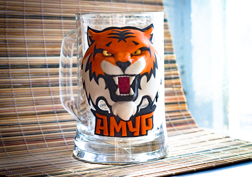 Beer mug for a fan of HC Amur - My, Beer, Amur, Hockey, Handmade, Polymer clay, Presents, Mug with decor, Кружки, Longpost