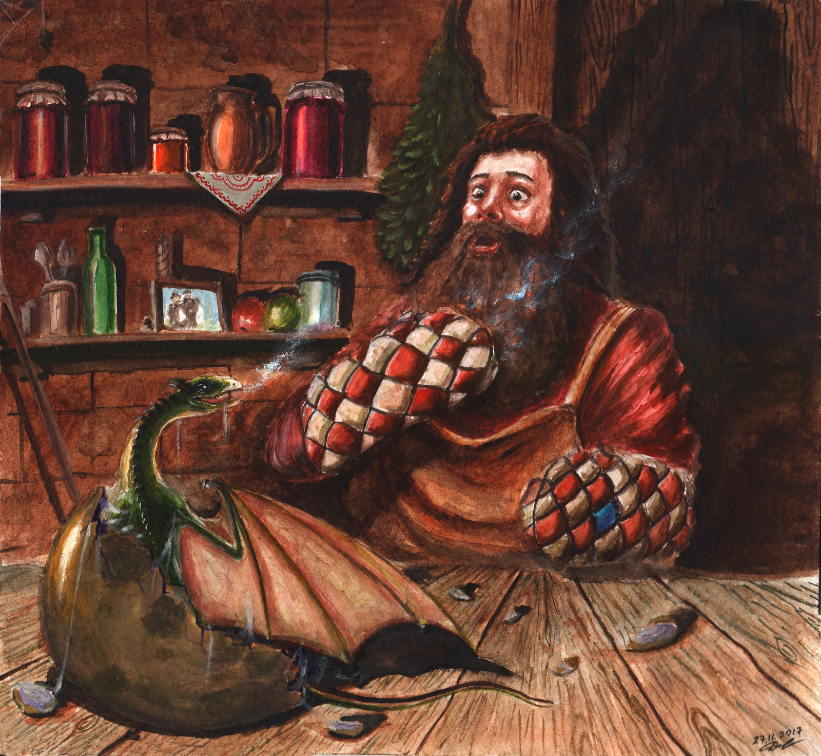 Of course, he still needs to be trained ... - My, Harry Potter, Hagrid, The Dragon, Fantasy, My, Drawing, Watercolor