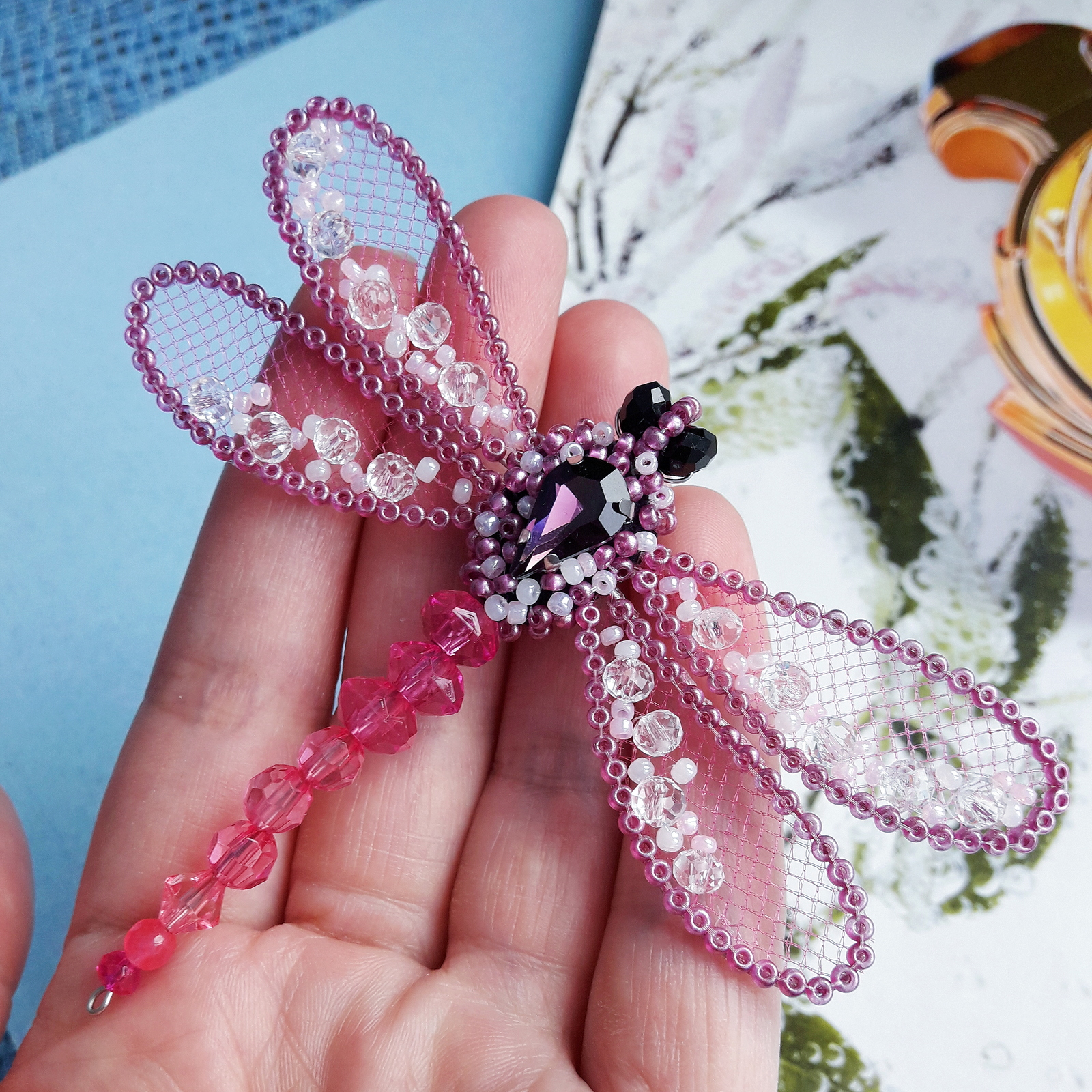 Brooch dragonfly - My, Needlework, Handmade, Decoration, Longpost