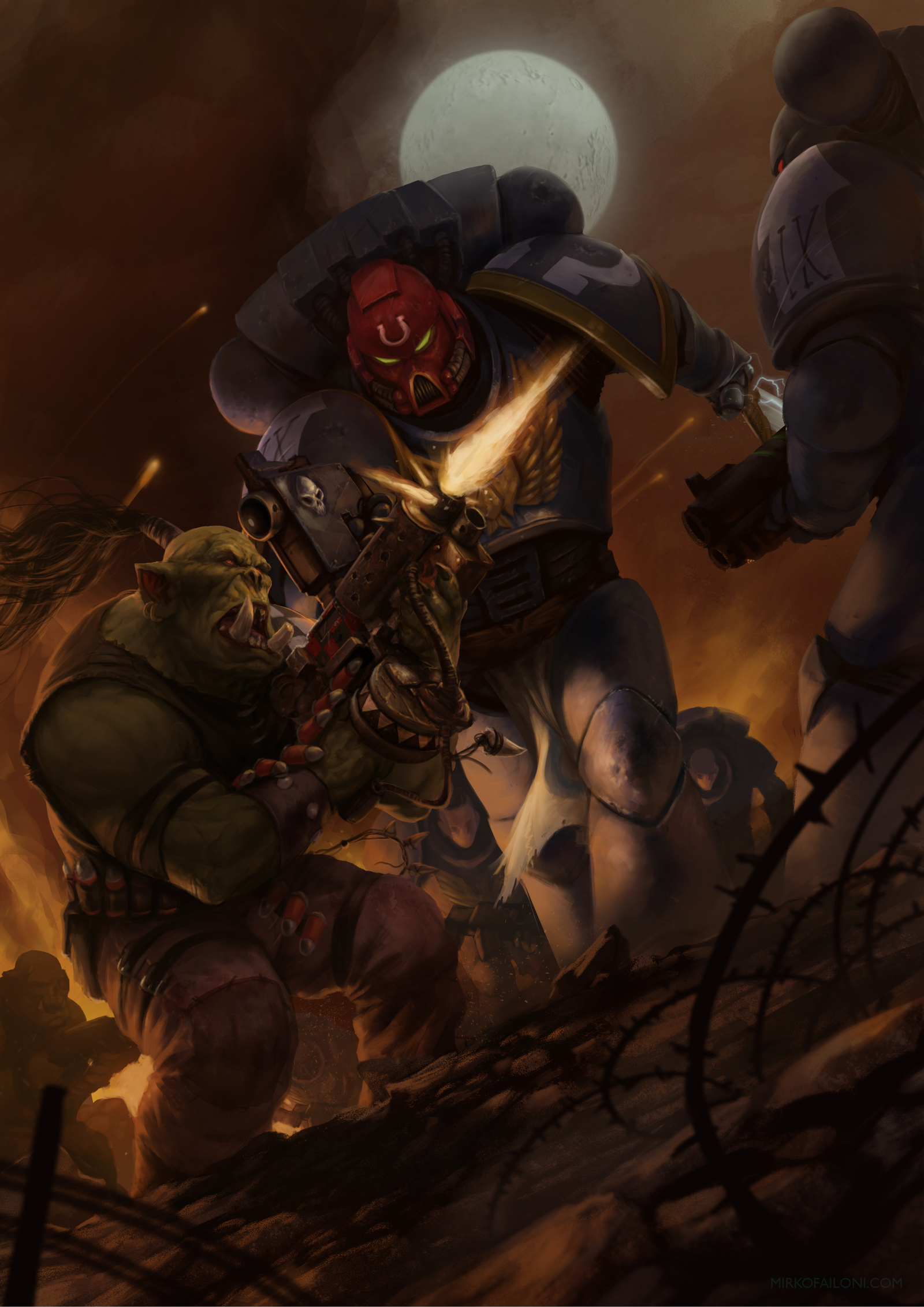 Shootaz kill Ultramarinez! - Warhammer 40k, Wh Art, Orcs, Ultramarines