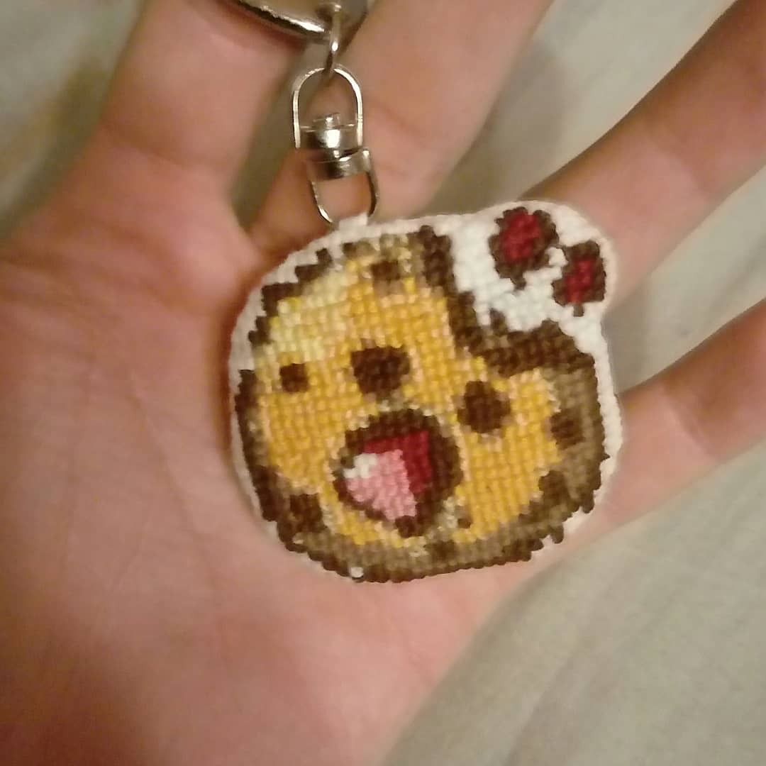 Cross-stitched NomNom emoji from twitch. - My, Embroidery, Twitchtv, Smile, Longpost