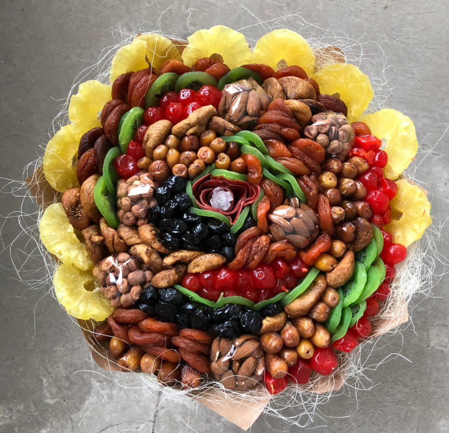 Gave a bouquet to a colleague for his birthday - My, Bouquet, Food, Dried fruits, Nuts, Yummy, 