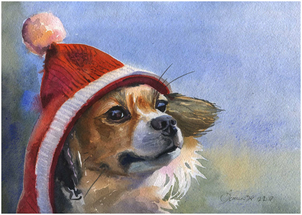 Dogs, drawing dogs - My, Dog, Longpost, Pre-holiday mood, Watercolor, Painting