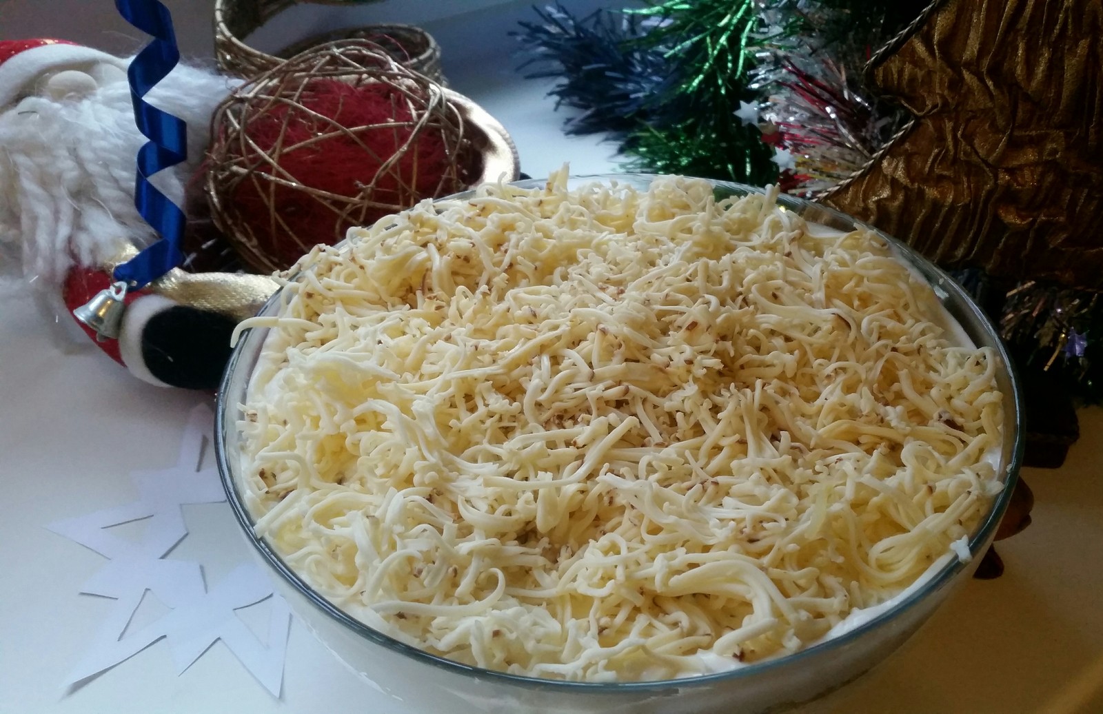 New Year's salad Snowflake - My, New Year's table, Salad, Mayonnaise, Longpost, Festive table