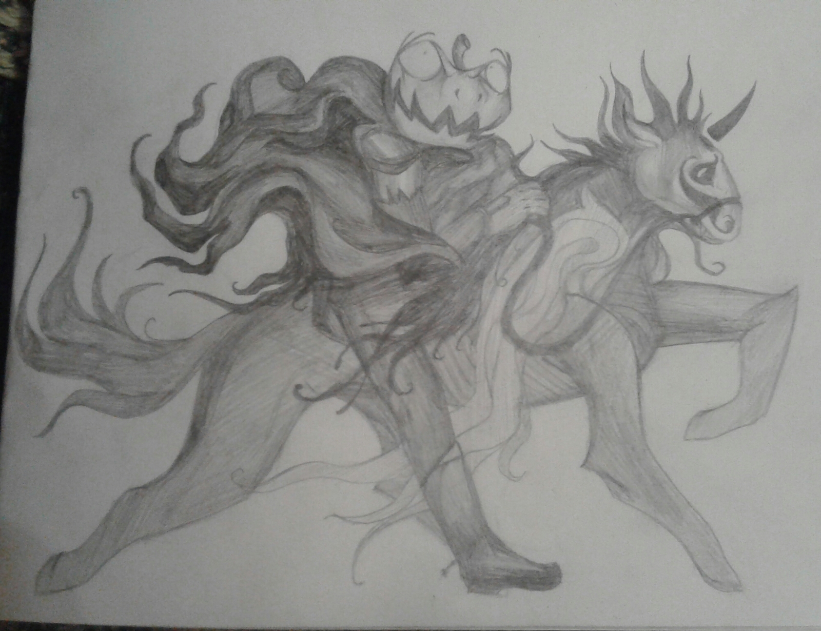 Rider - My, Pencil drawing, , Pumpkin