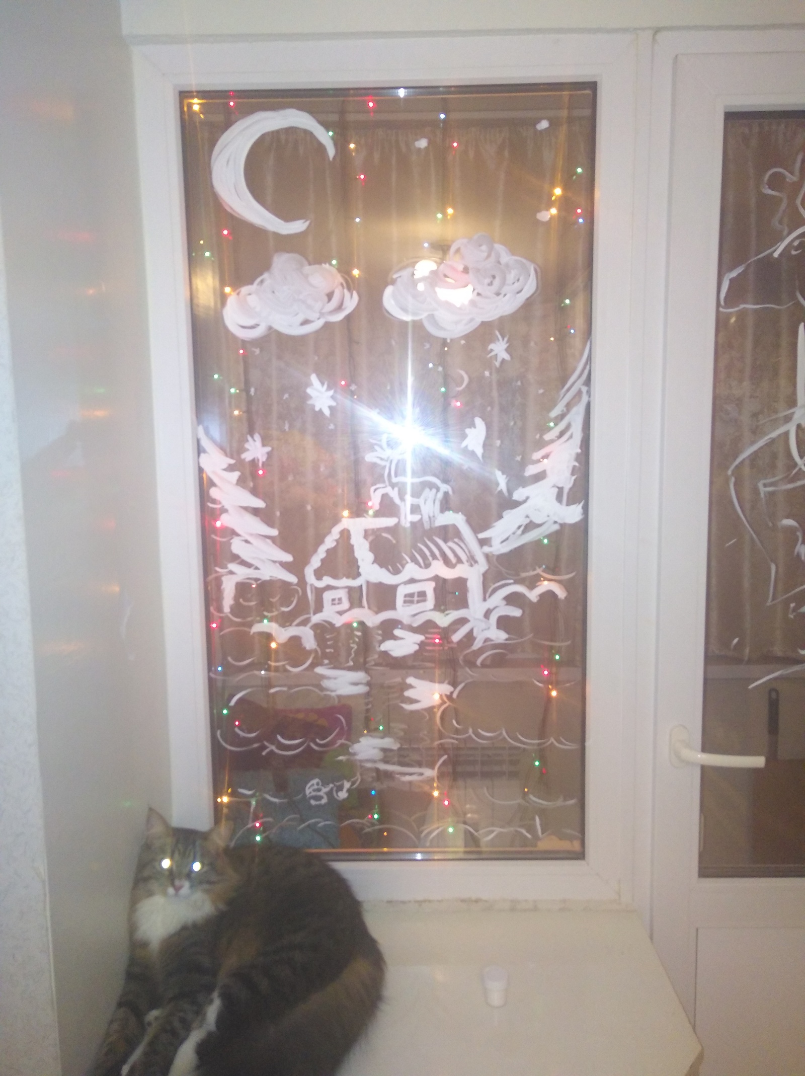 New Year's post with a cat! Oleshka silver horns - My, New Year, Drawing, cat