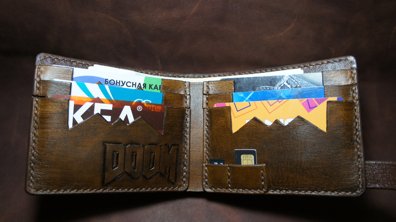 Skin work. Wallet to the pickup guy. - My, My, Handmade, Leather, Wallet, Doom, Needlework without process, Longpost, Ilyamuromskiy