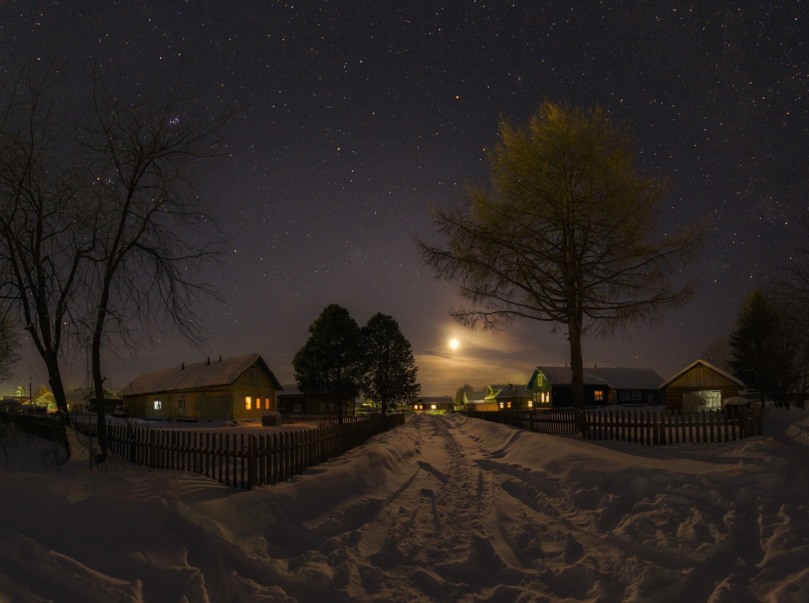 Russian North - Arkhangelsk region, , Village, Night, Winter, Starry sky