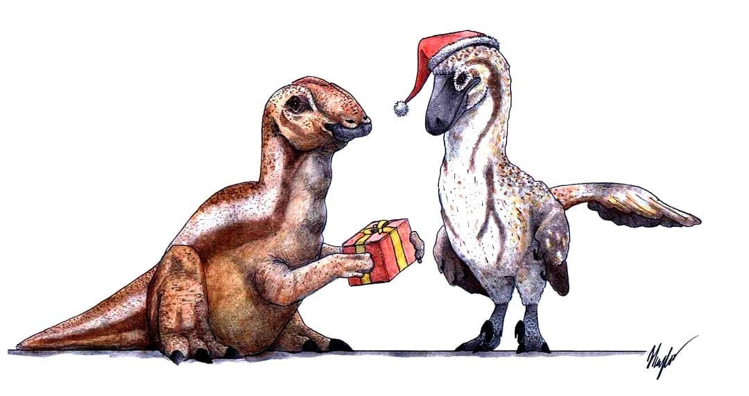 New Year and Christmas paleoart. - Paleontology, Paleoart, Art, New Year, Christmas, Longpost