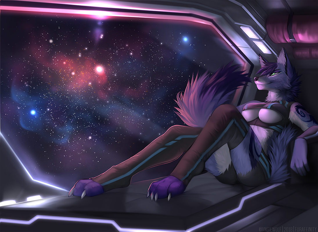 Traveling through space - Furry, Art, Angiewolf, Space, Spaceship
