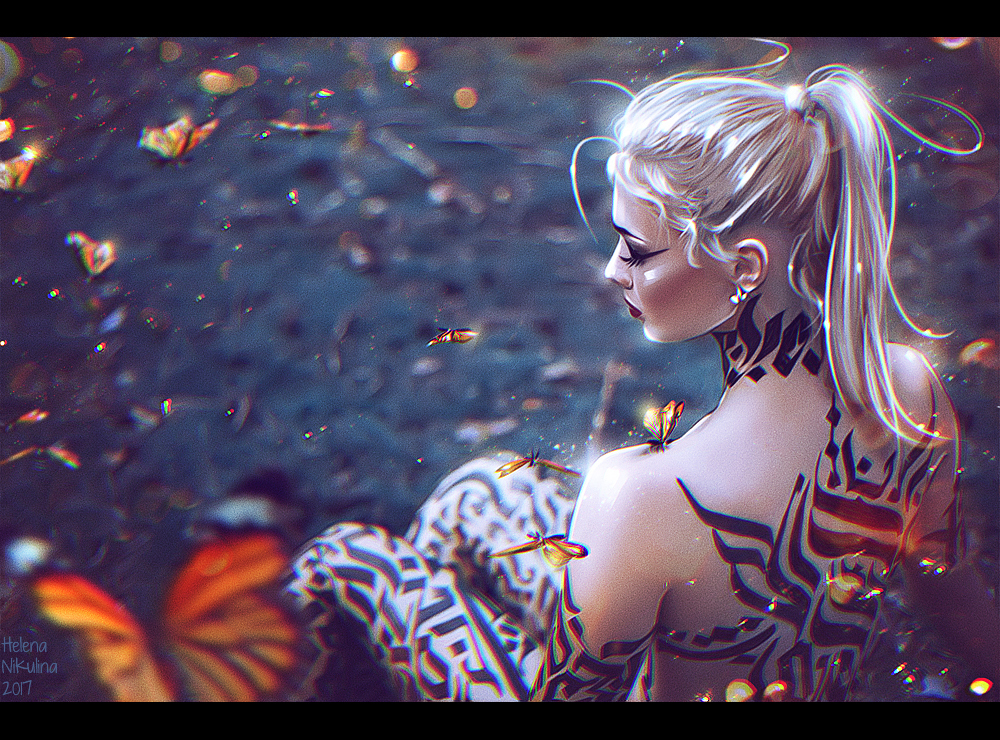 Metamorphosis. - My, Art, Elena Nikulina, Beautiful girl, Butterfly, Metamorphosis, Blonde, Bodypainting, Video