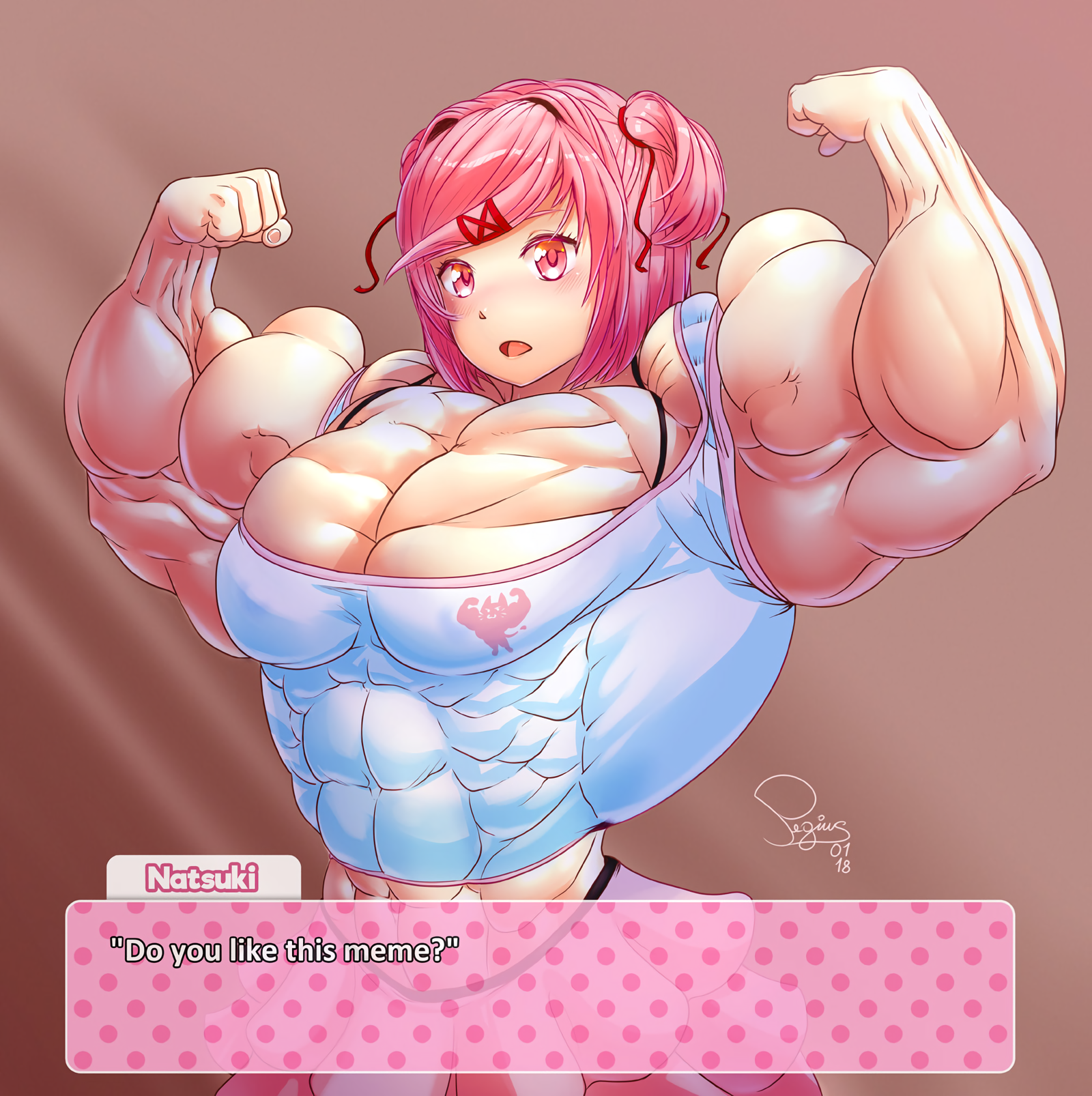 Buffsuki - Pegius, Art, Strong girl, Sleep-Sleep, Extreme muscles, Doki Doki Literature Club, Anime art