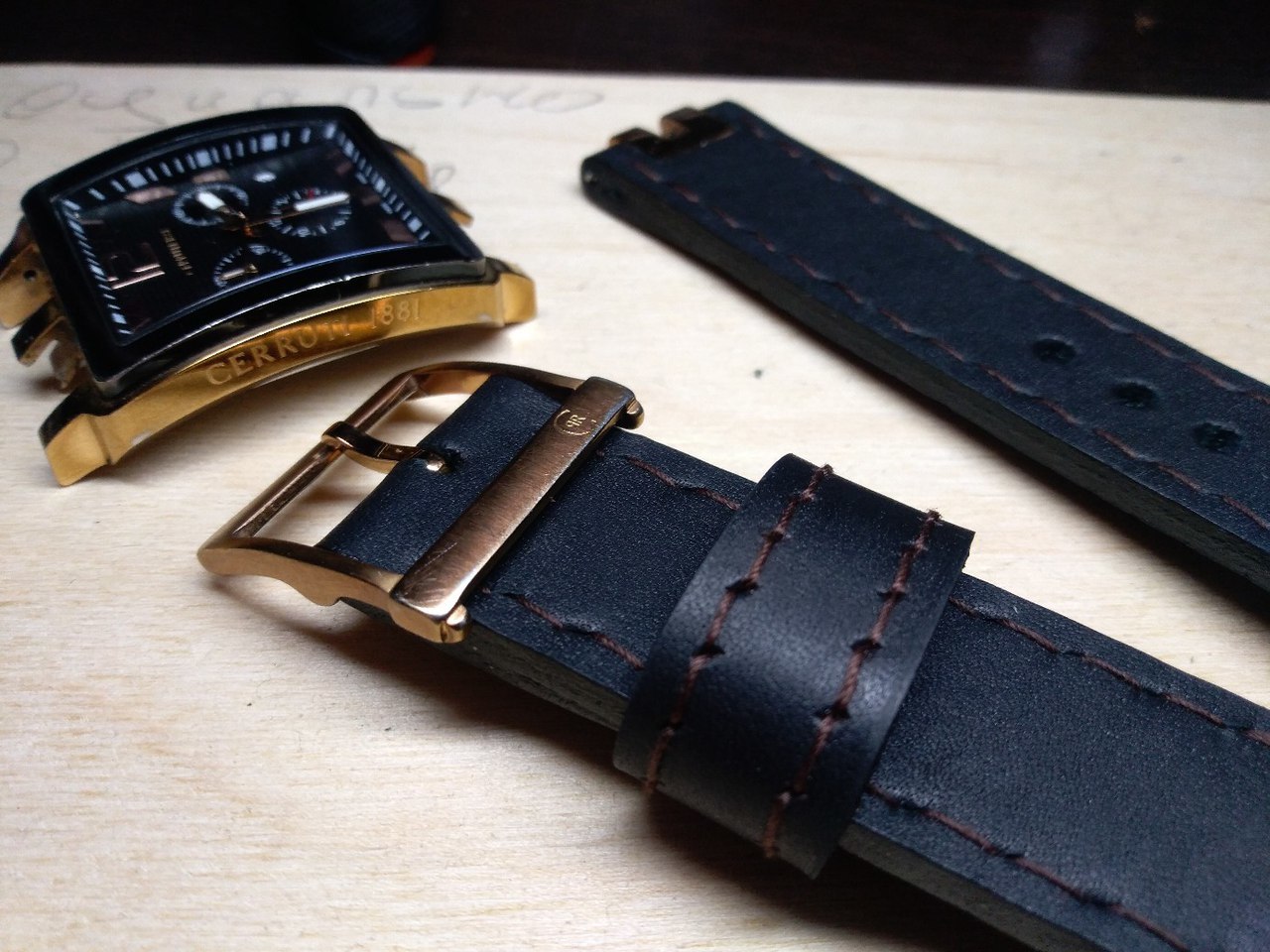 Cerruti watch strap. History of creation in photos №6. - My, Needlework with process, Watchband, Handmade, Leather, Strap, Order, Longpost