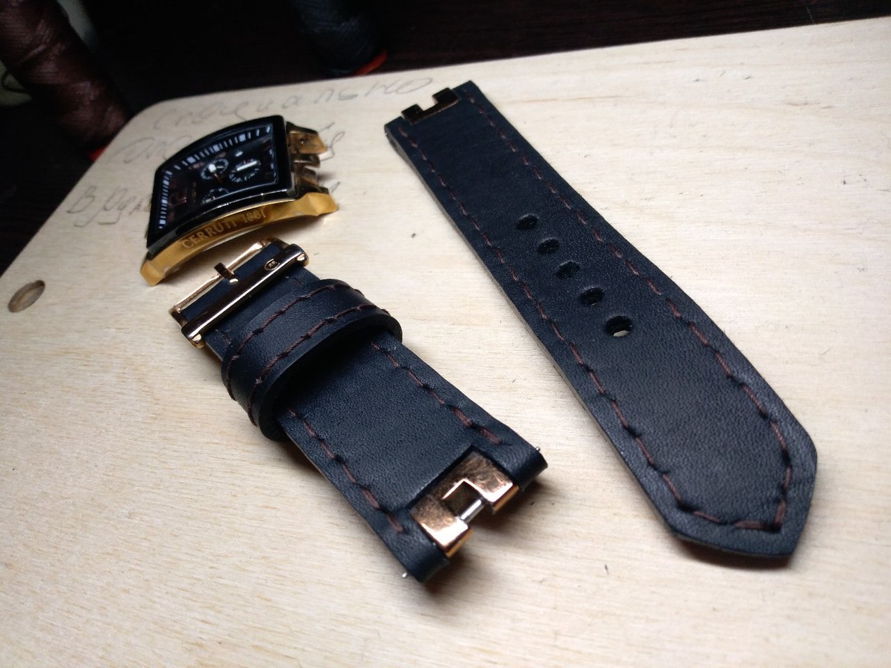 Cerruti watch strap. History of creation in photos №6. - My, Needlework with process, Watchband, Handmade, Leather, Strap, Order, Longpost