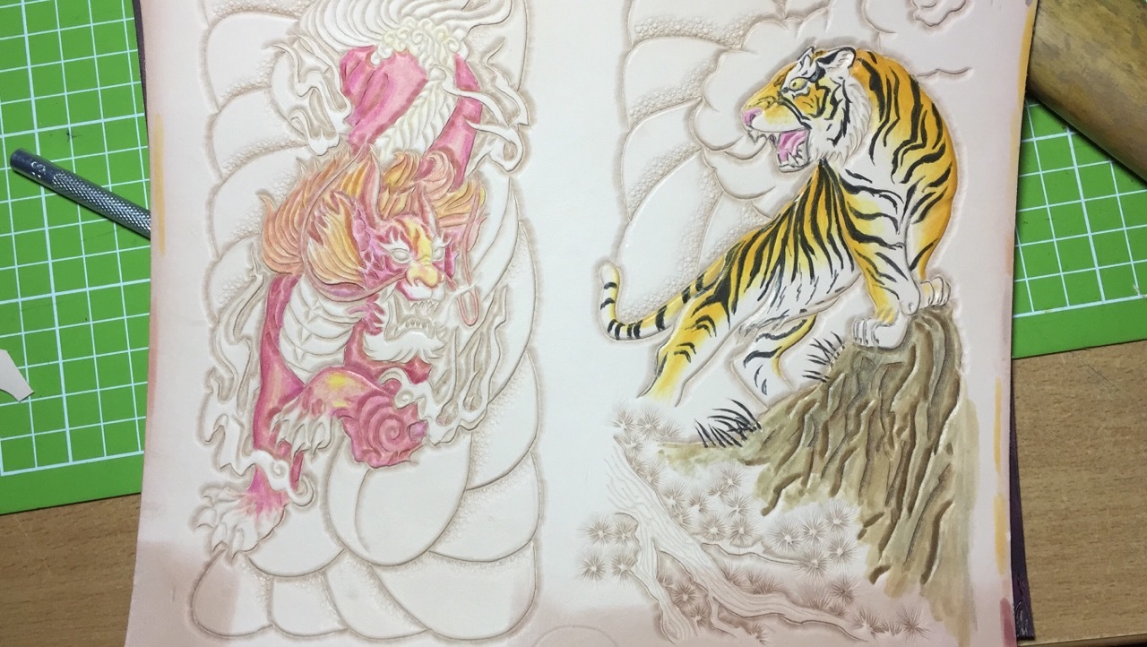 dragon and tiger - My, Leather, Needlework with process, Leather products, Wallet, Presents, Leather craft, Leather, Longpost