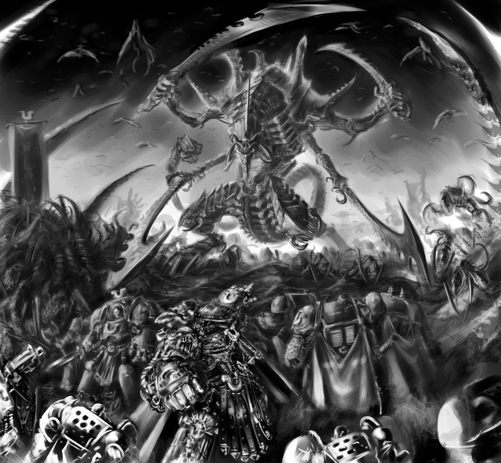 Работы Technorakel - Warhammer 40k, Арт, Wh Art, Eldar, Tyranids, Космодесант, Adepta Sororitas, Монохром, Длиннопост