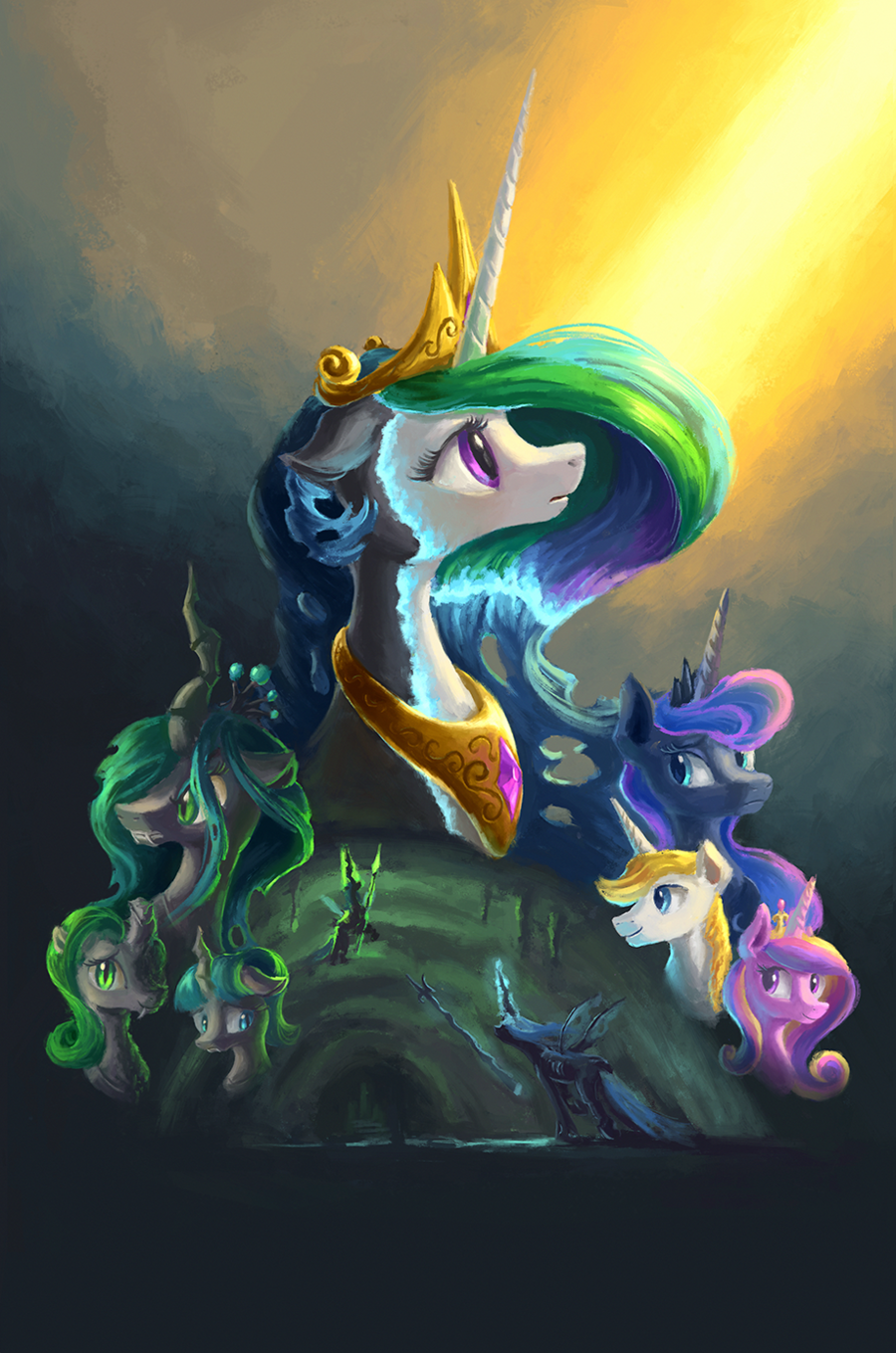 The Changeling Queen by Plainoasis - My little pony, Queen chrysalis, Princess celestia, Princess luna, Princess cadance, Changeling, Plainoasis