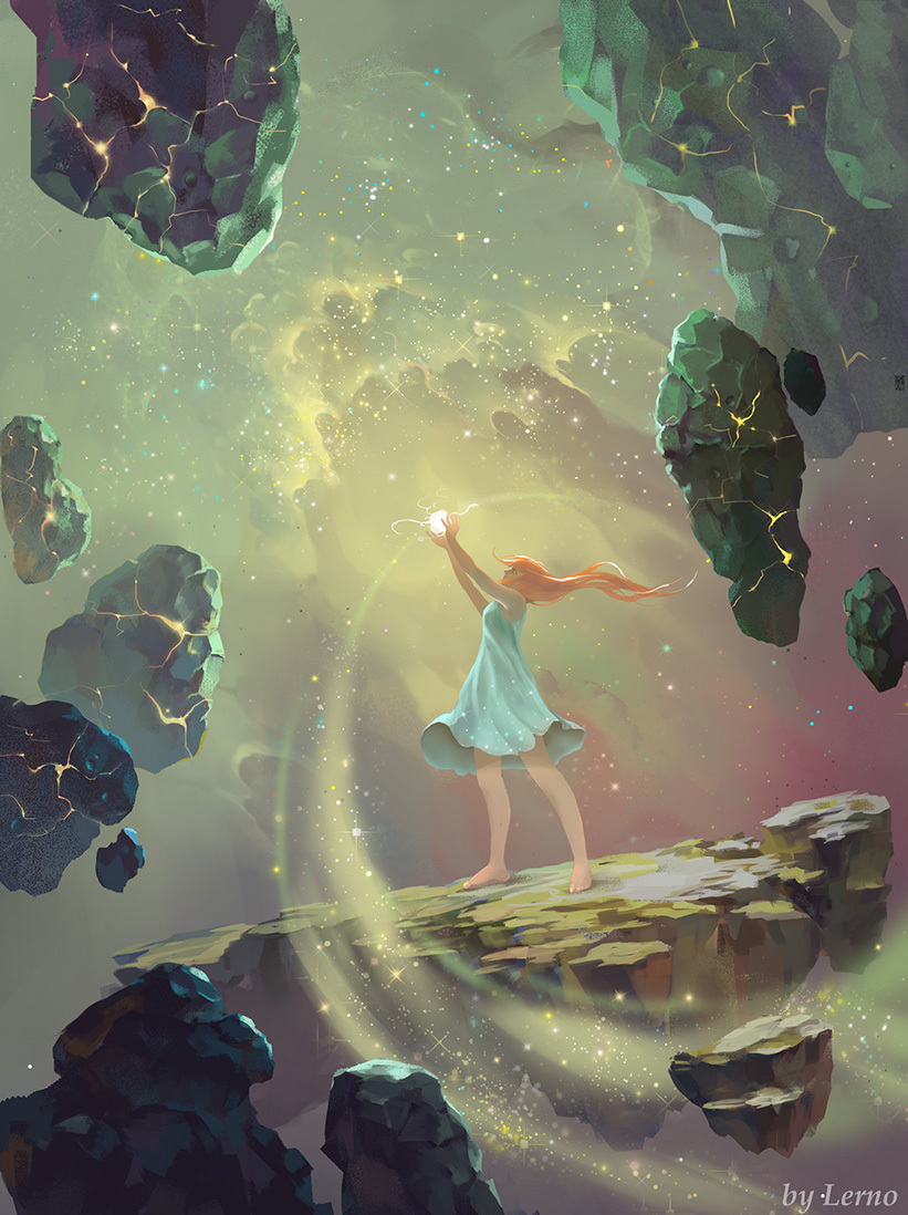 Finished a series of pictures on the theme of fantasy space - My, Space, Stars, Comet, Ocean, Sky, Digital, Starry sky, Longpost, Rhads, Stars