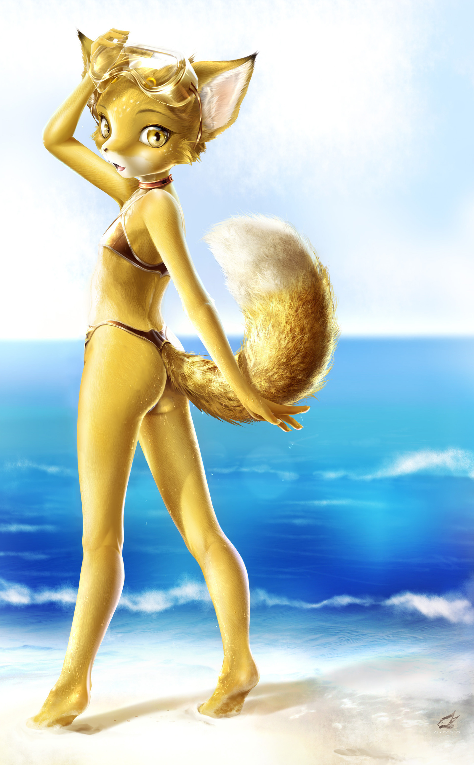 golden beach - NSFW, Fox, Beach, Gold, Ocean, Coast, Art, Furry, Furotica, Longpost