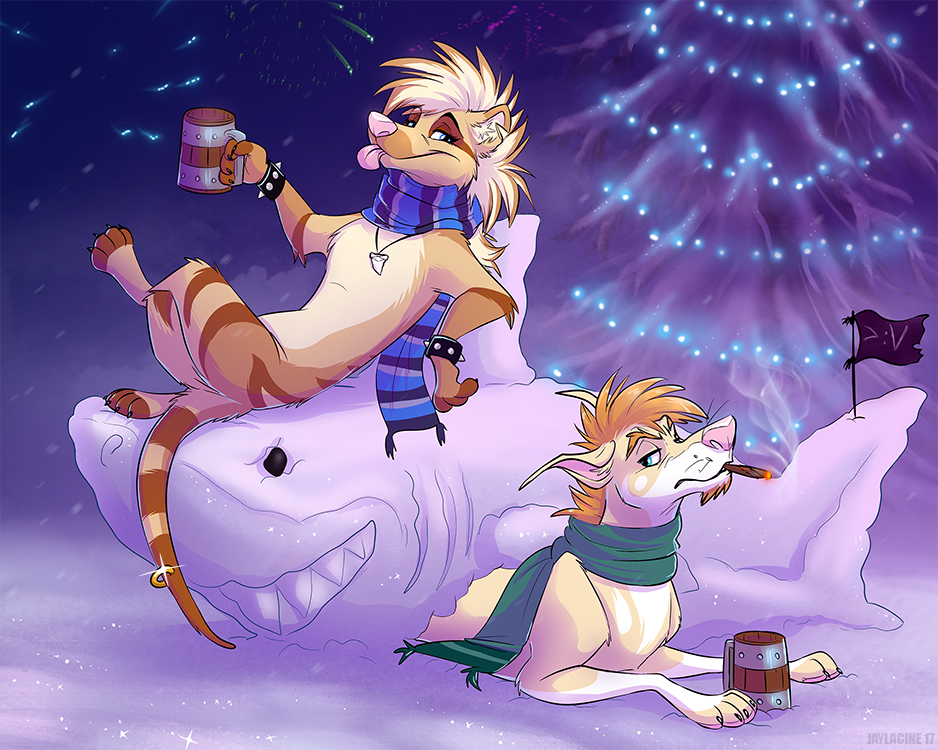 Cold enough for a grog - Furry, , Furry art, Furry canine, Furry feral, Winter, Christmas