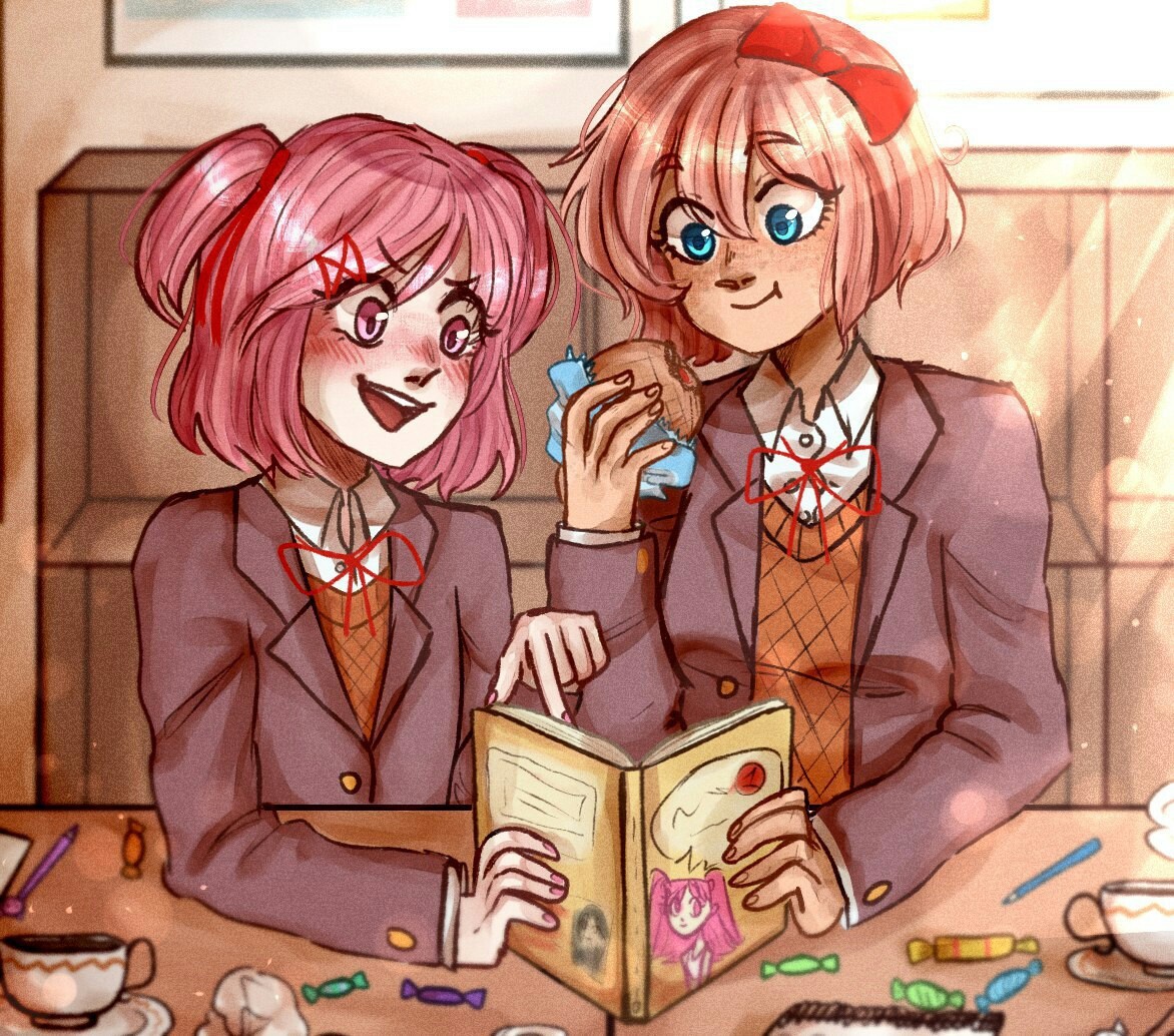 Мир и покой в литературном клубе. - Natsuki, Sayori, Визуальная новелла, Аниме, Не аниме, Doki Doki Literature Club, Арт